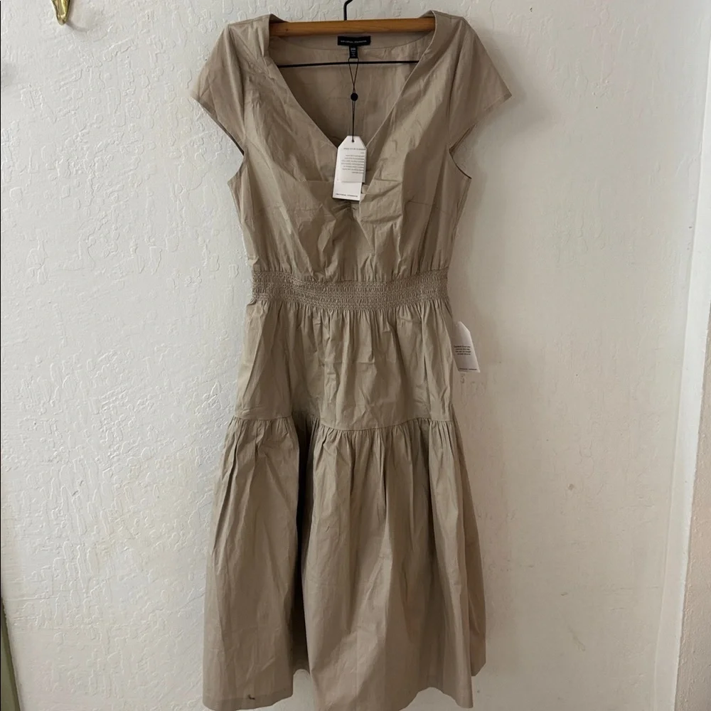 Universal Standard Ambroeus Smocked Tiered Stretch Poplin Dress 2XS Brown